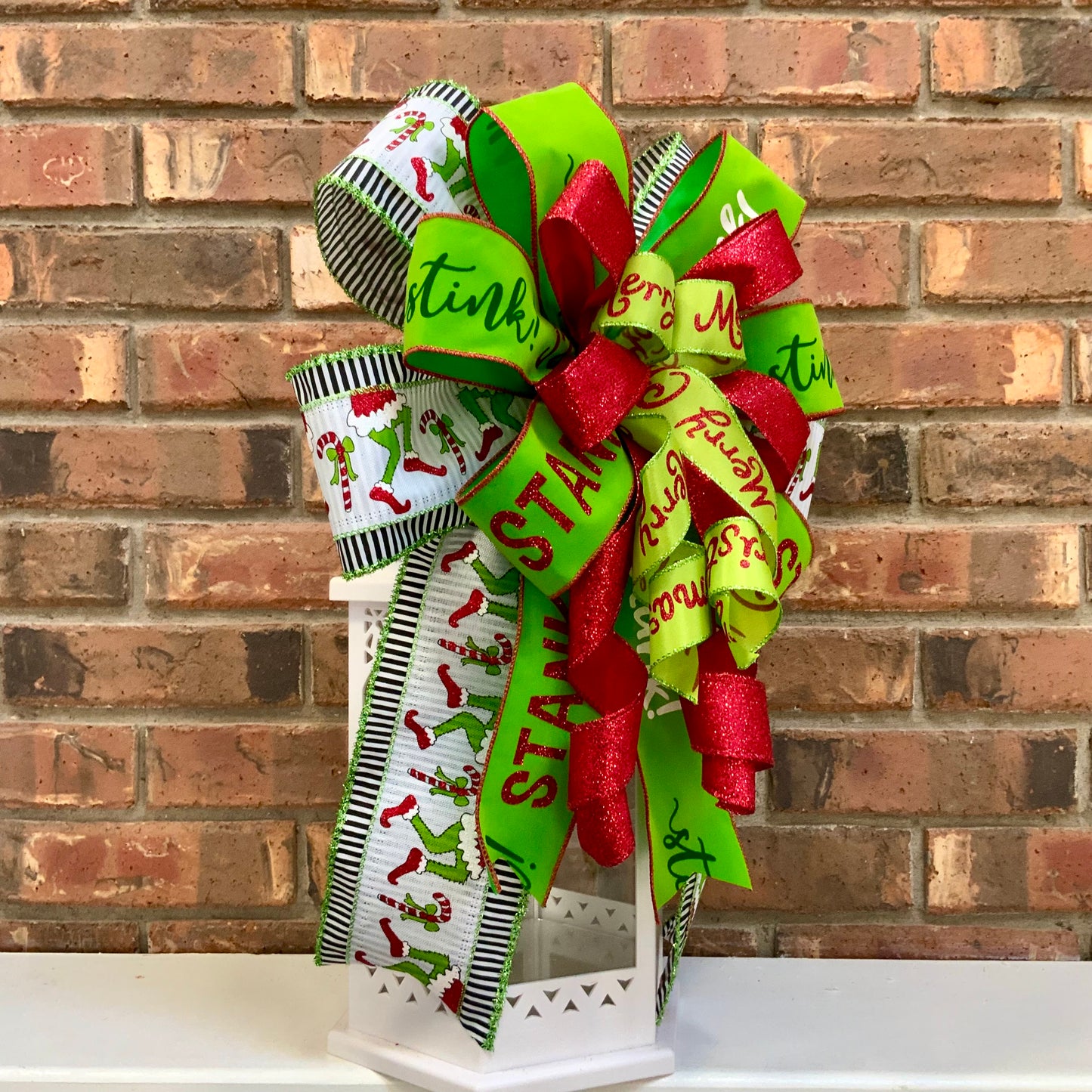 Christmas Bow for Lanterns, Grinch Bow, Christmas Mailbox Decor, Grinch Decor, Christmas Sconce Bow, Christmas Bow For Wreaths, 2024