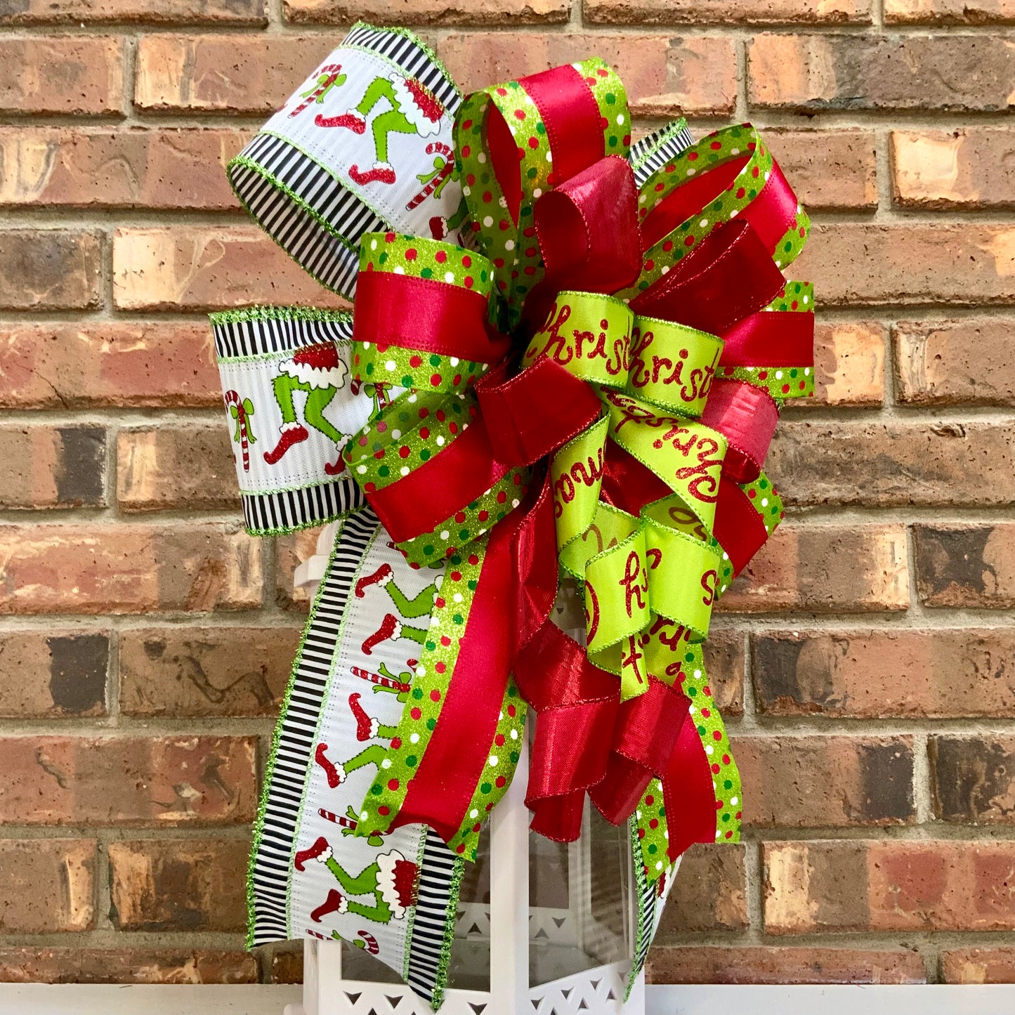 Christmas Bow for Lanterns, Grinch Bow, Christmas Mailbox Decor, Grinch Decor, Christmas Sconce Bow, Christmas Bow For Wreaths, 2024