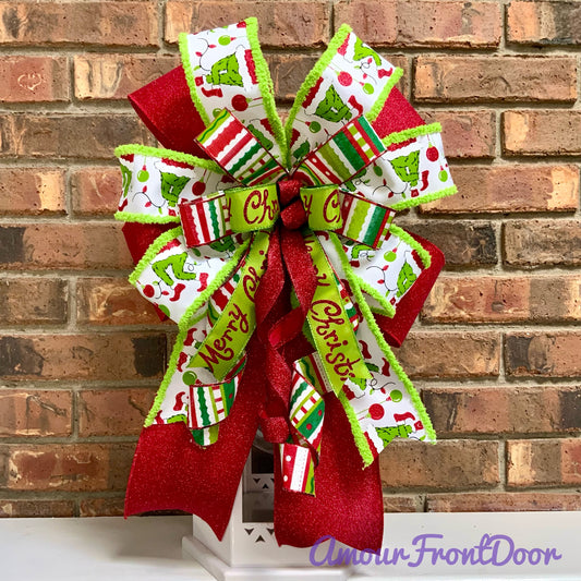 Christmas Bow for Lanterns, Grinch Bow, Christmas Mailbox Decor, Grinch Decor, Christmas Sconce Bow, Christmas Bow For Wreaths, 2025
