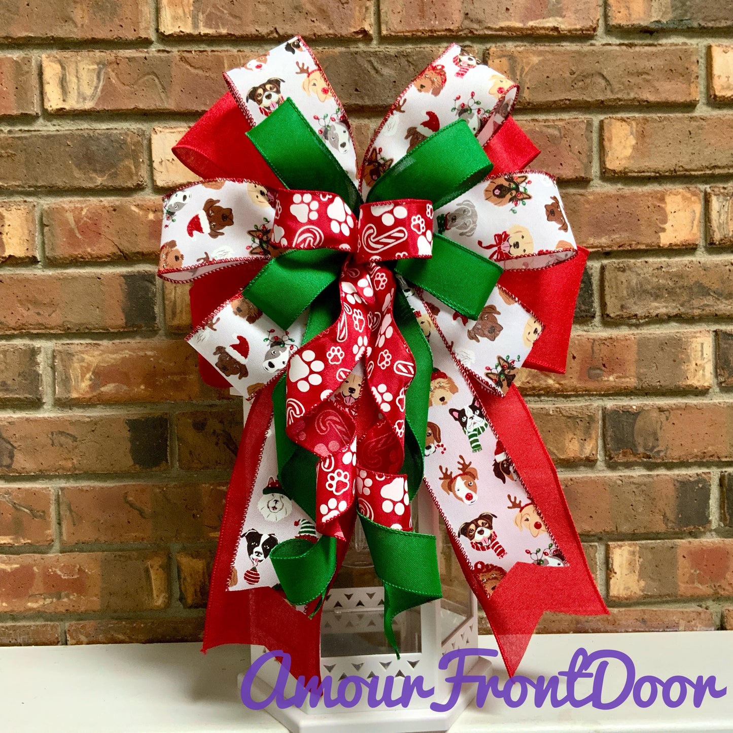 Dog Christmas Bow, Dog Christmas Decor, Christmas Bow, Holiday Lantern Bow, Christmas Mailbox Bow, Dog Decor