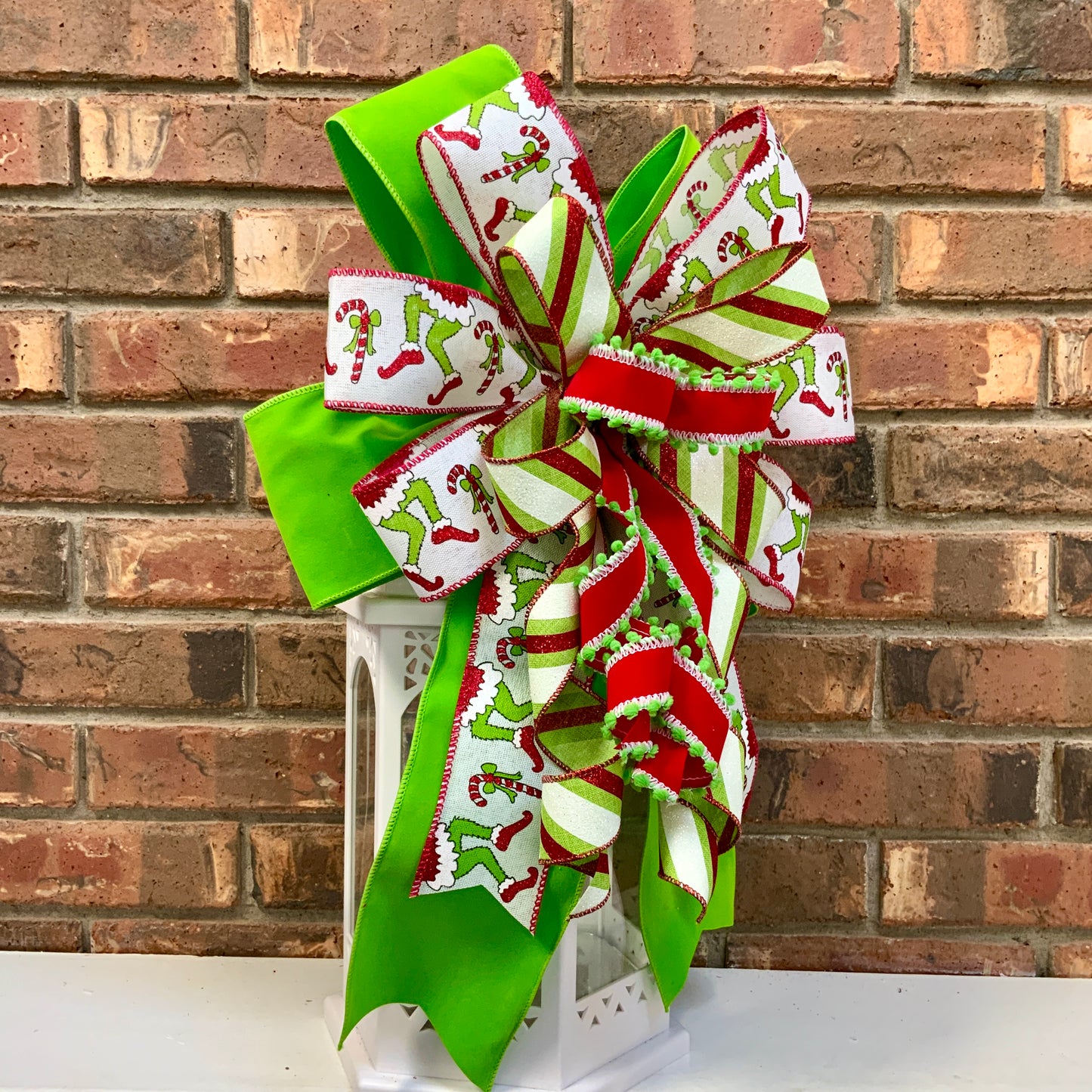 Christmas Bow for Lanterns, Grinch Bow, Christmas Mailbox Decor, Grinch Decor, Christmas Sconce Bow, Christmas Bow For Wreaths