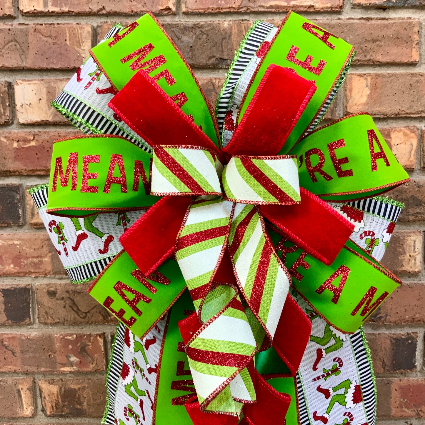 Christmas Bow for Lanterns, Grinch Bow, Christmas Mailbox Decor, Grinch Decor, Christmas Sconce Bow, Christmas Bow For Wreaths