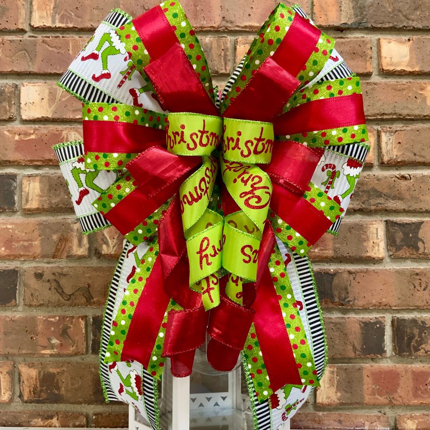 Christmas Bow for Lanterns, Grinch Bow, Christmas Mailbox Decor, Grinch Decor, Christmas Sconce Bow, Christmas Bow For Wreaths, 2024