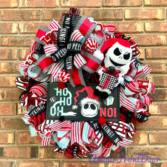 Jack Skellington Christmas Wreath, Jack Skellington Christmas Decor, Large Christmas Wreath, Christmas Door Hanger, Whimsical Christmas Wreath