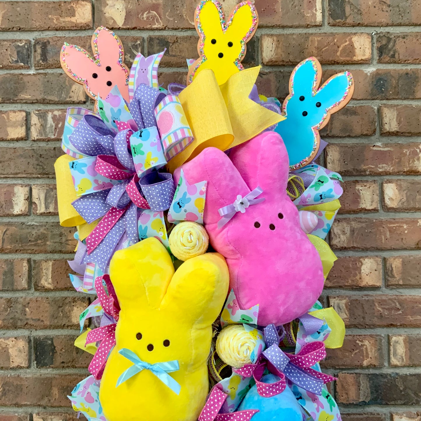 Easter Peeps Swag - Bunny Cookie Door Hanger | Pink Yellow Blue Plush Peeps Spring Decor 2026