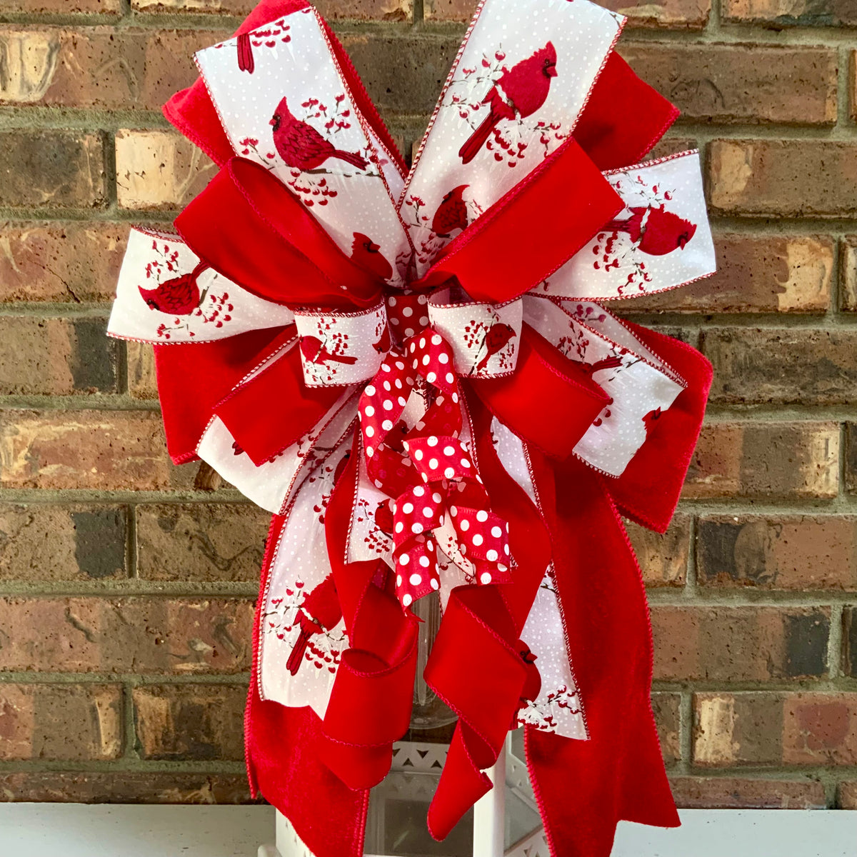 Red Cardinal Christmas Bow for Lanterns, Wreaths & Mailboxes | Winter Holiday Sconce Bow 2026