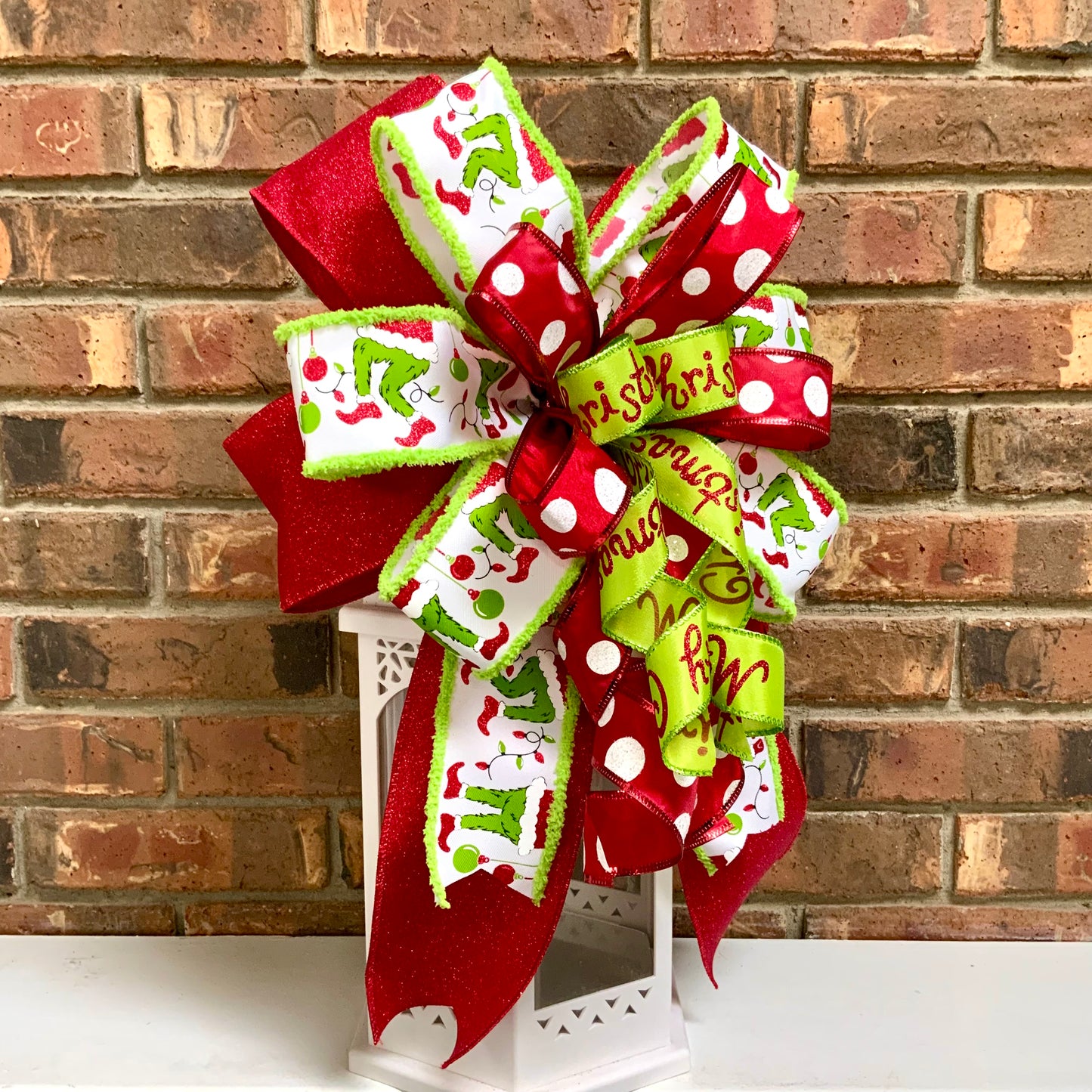 Christmas Bow for Lanterns, Grinch Bow, Christmas Mailbox Decor, Grinch Decor, Christmas Sconce Bow, Christmas Bow For Wreaths, 2025