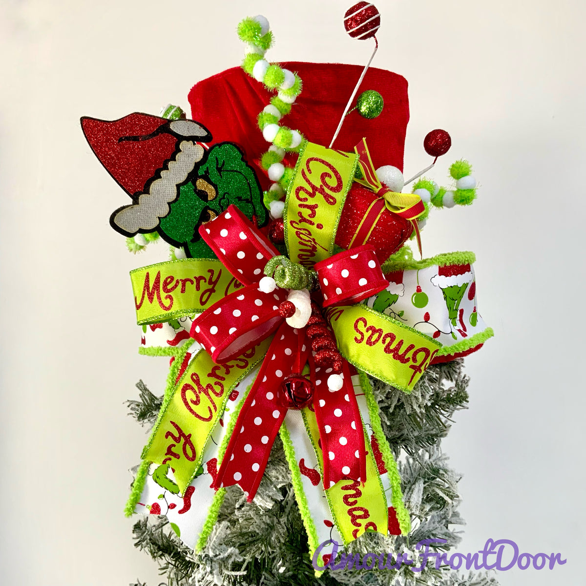 Grinch Christmas Tree Topper Hat - Merry Christmas Tree Topper | Red Green Grinch Decor 2026