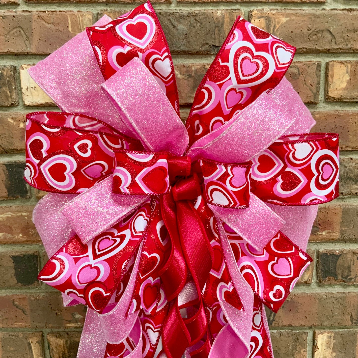 Valentine's Day Bow - Pink Red Heart Lantern Bow with Glitter & Conversation Hearts | Wreath Mailbox Sconce Decor 2025