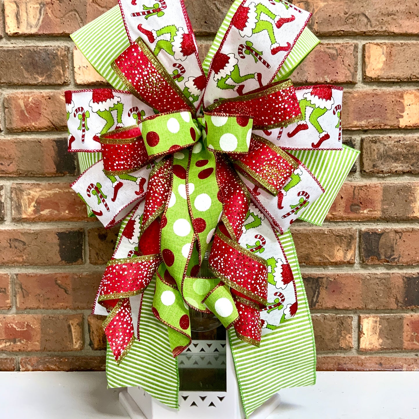 Christmas Bow for Lanterns, Grinch Bow, Christmas Mailbox Decor, Grinch Decor, Christmas Sconce Bow, Christmas Bow For Wreaths