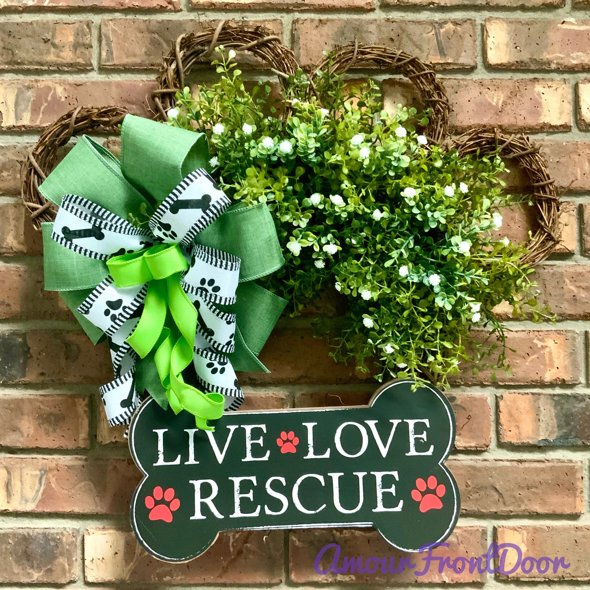 Dog Wreath, Live Love Rescue Wreath, Grapevine Paw Print Wreath, Dog Paw Print Wreath, Rescue Wreath, Custom Order