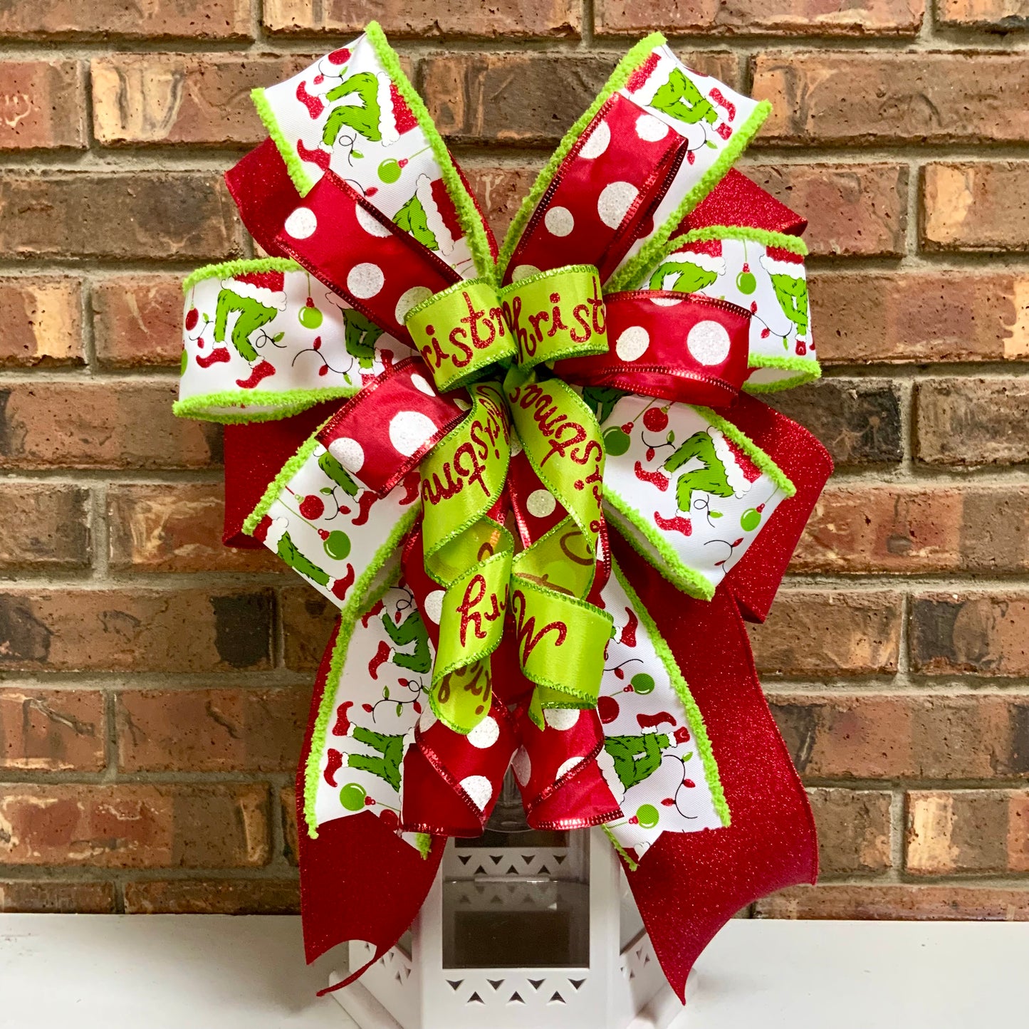 Christmas Bow for Lanterns, Grinch Bow, Christmas Mailbox Decor, Grinch Decor, Christmas Sconce Bow, Christmas Bow For Wreaths, 2025