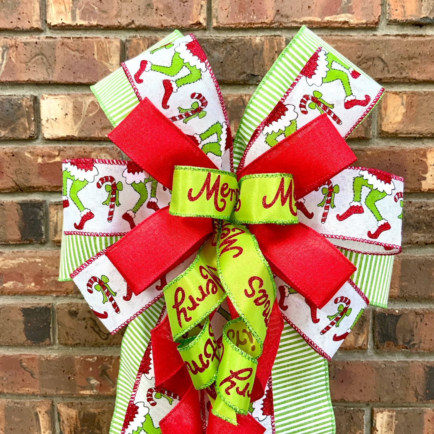 Christmas Bow for Lanterns, Grinch Bow, Christmas Mailbox Decor, Grinch Decor, Christmas Sconce Bow, Christmas Bow For Wreaths