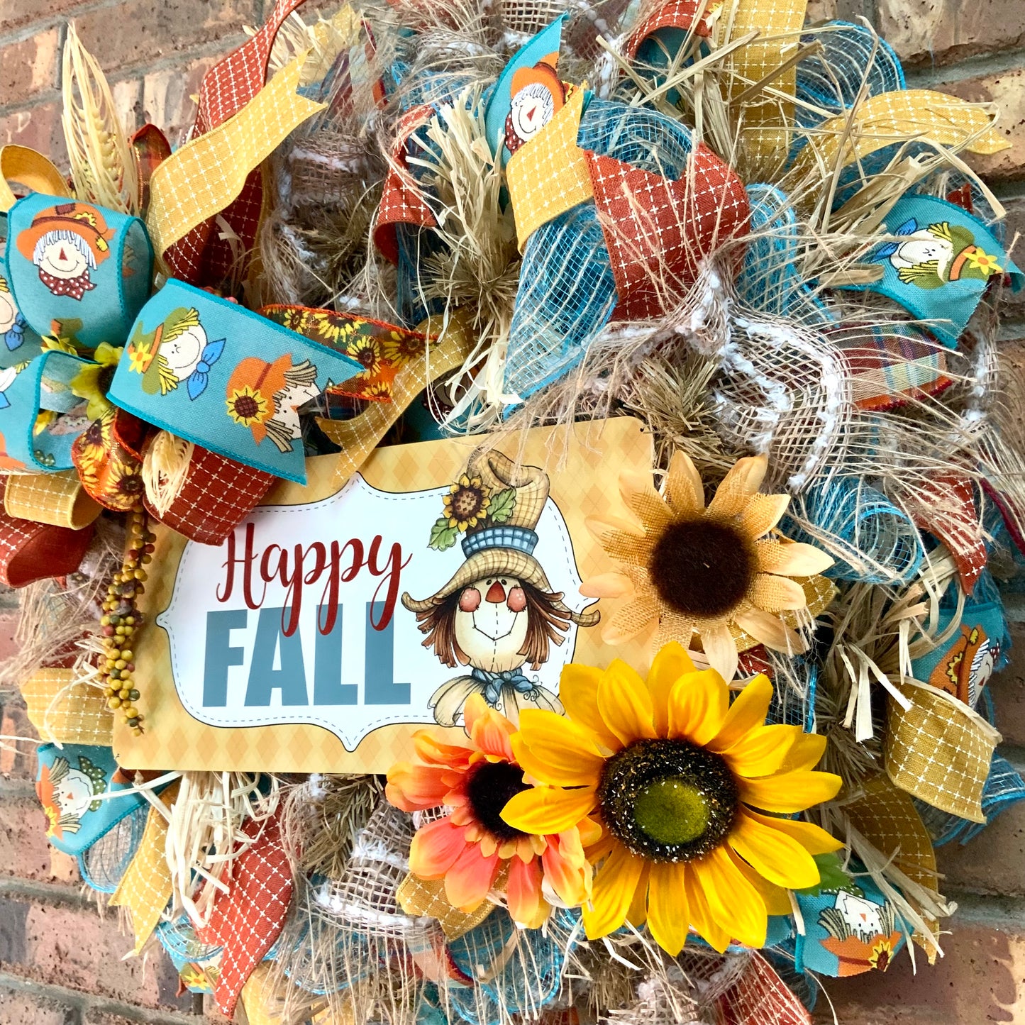 Fall Scarecrow Wreath, Happy Fall Scarecrow, Fall Sunflower Wreath, Fall Straw Wreath, Large Scarecrow Wreath, Fall Country Decor