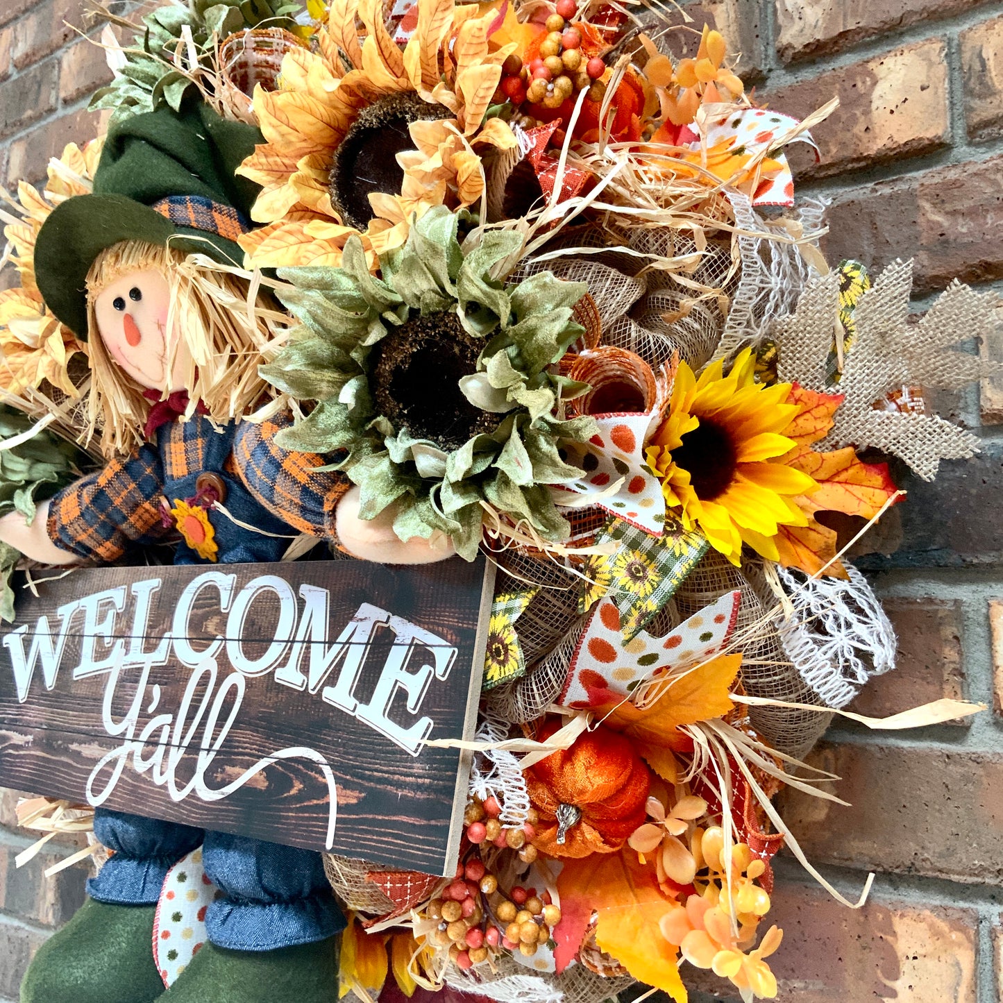 Fall Scarecrow Wreath, Fall Welcome Wreath, Fall Scarecrow Decor, Fall Wreath For Front Door, Fall Sunflower Door Hanger, Fall Farmhouse Wreath