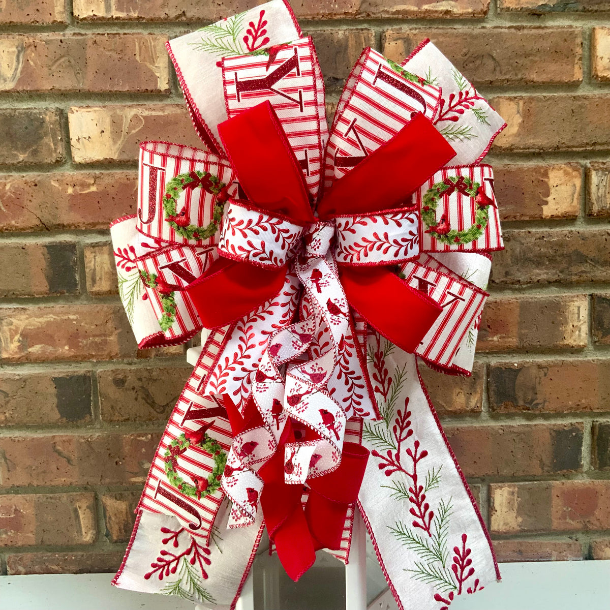 Red Cardinal Christmas Bow for Lanterns, Wreaths & Mailboxes | Winter Holiday Sconce Bow 2026
