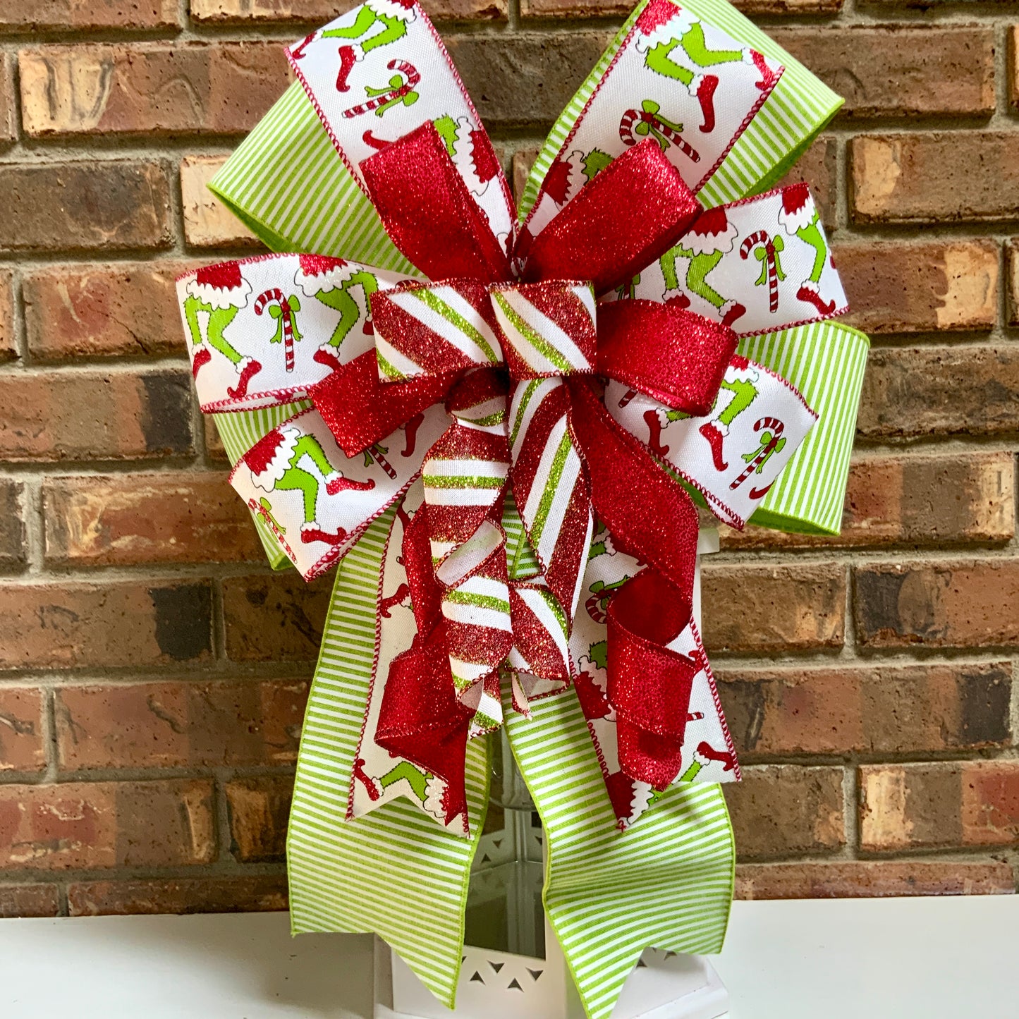 Christmas Bow for Lanterns, Grinch Bow, Christmas Mailbox Decor, Grinch Decor, Christmas Sconce Bow, Christmas Bow For Wreaths, 2024