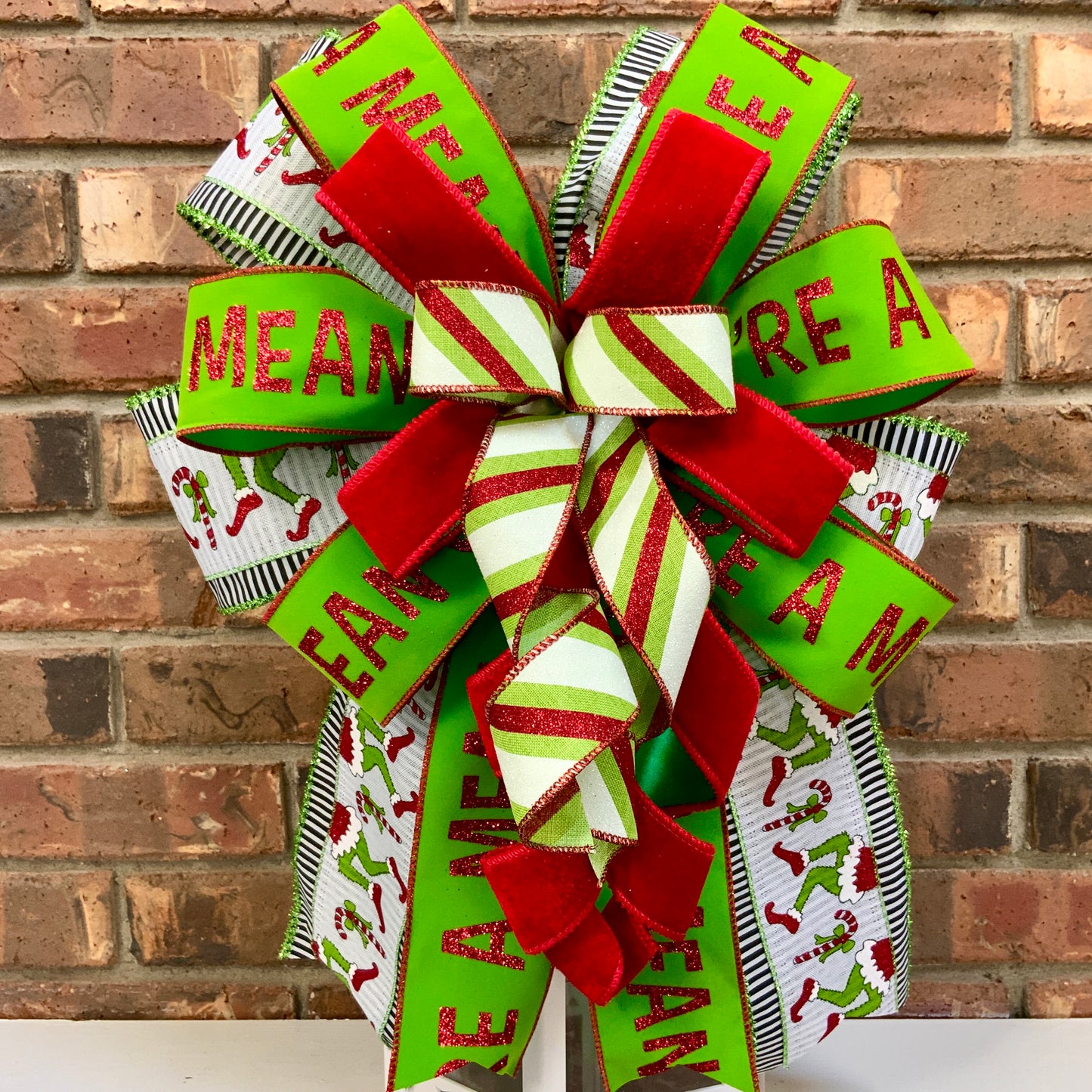 Christmas Bow for Lanterns, Grinch Bow, Christmas Mailbox Decor, Grinch Decor, Christmas Sconce Bow, Christmas Bow For Wreaths