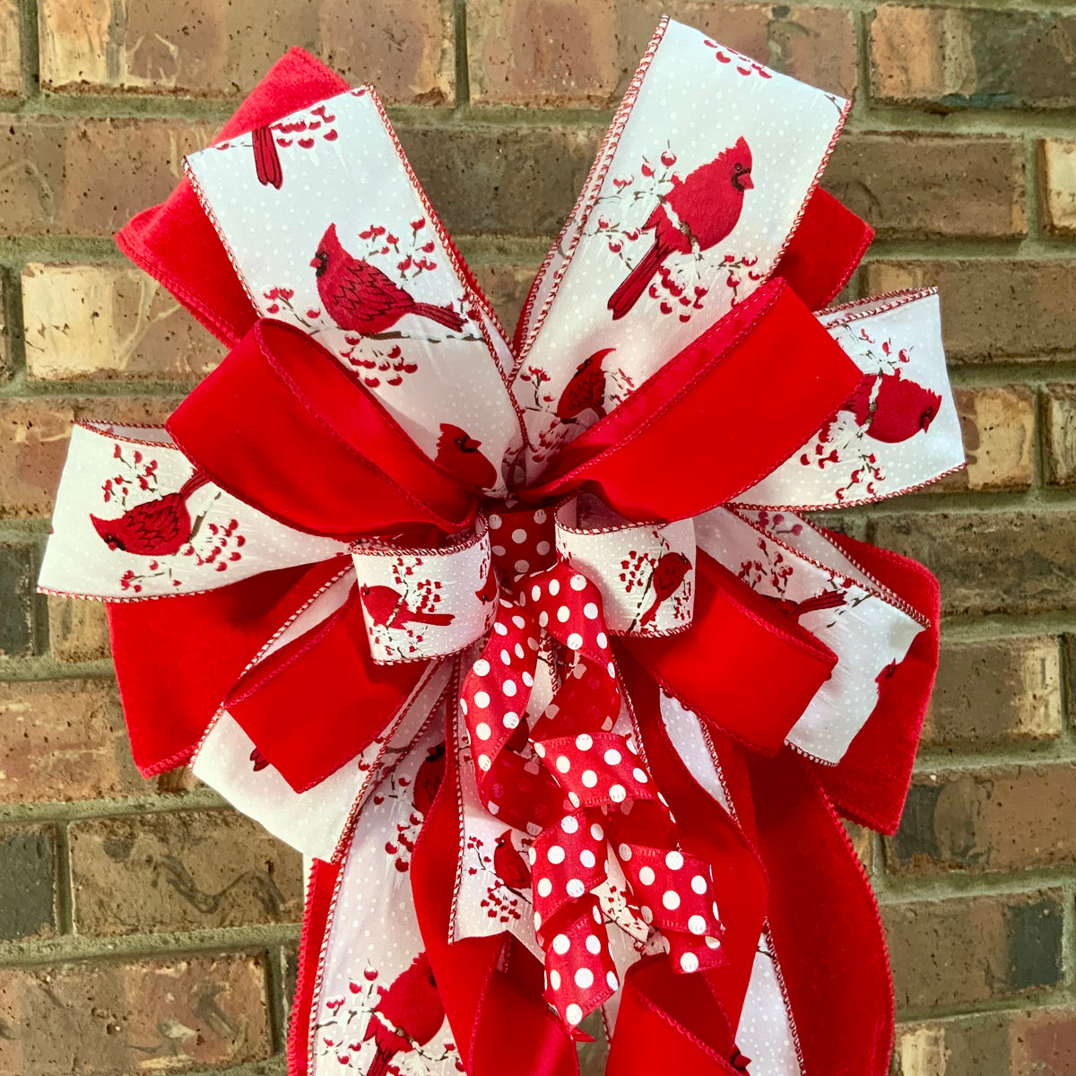 Red Cardinal Christmas Bow for Lanterns, Wreaths & Mailboxes | Winter Holiday Sconce Bow 2026