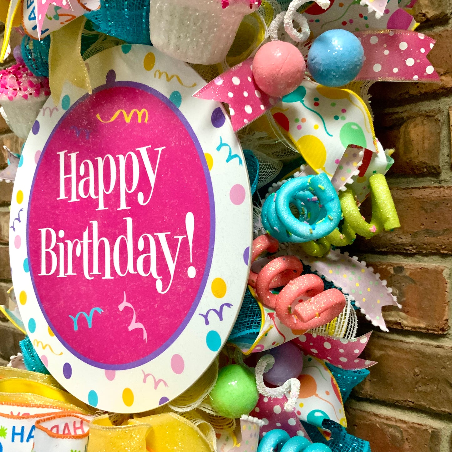 Happy Birthday Swag - Cupcake Ice Cream Cake Door Hanger | Bright Blue Pink Yellow Party Decor | Custom Order