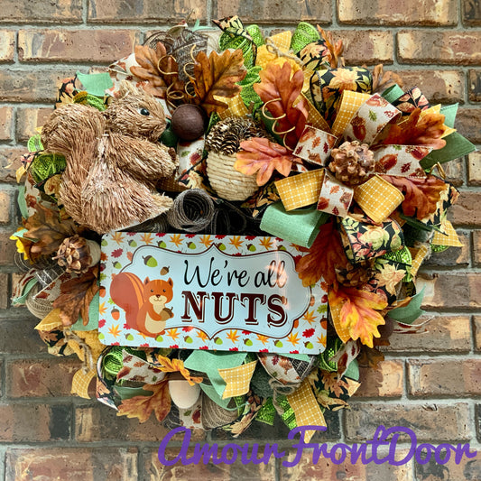 Fall Wreath, Autumn Door Hanger, Fall Rustic Decor, Fall Squirrel Decor, Acorn Decor, Fall Door Hanger