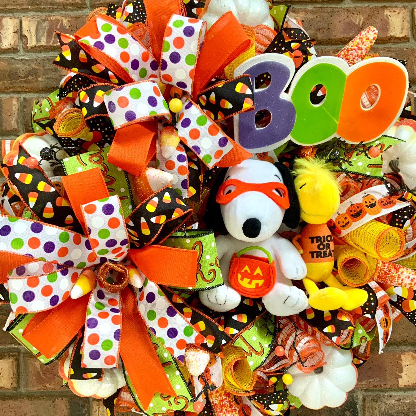 Snoopy Halloween Wreath - Trick or Treat Boo Door Hanger | Pumpkin Candy Corn Orange Purple 2026