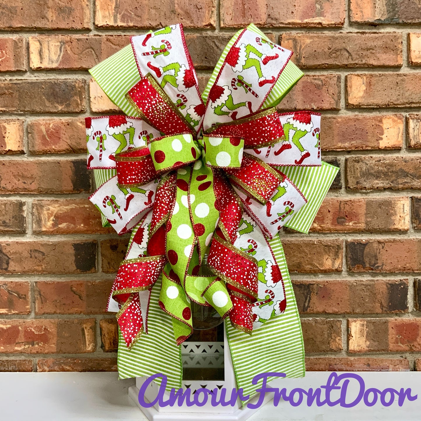 Christmas Bow for Lanterns, Grinch Bow, Christmas Mailbox Decor, Grinch Decor, Christmas Sconce Bow, Christmas Bow For Wreaths