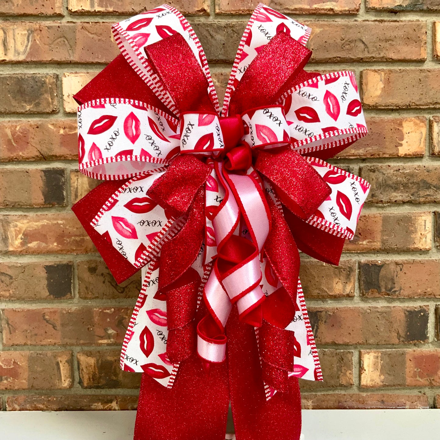 Valentine's Day Bow - Pink Red Heart Lantern Bow with Glitter & Conversation Hearts | Wreath Mailbox Sconce Decor 2025