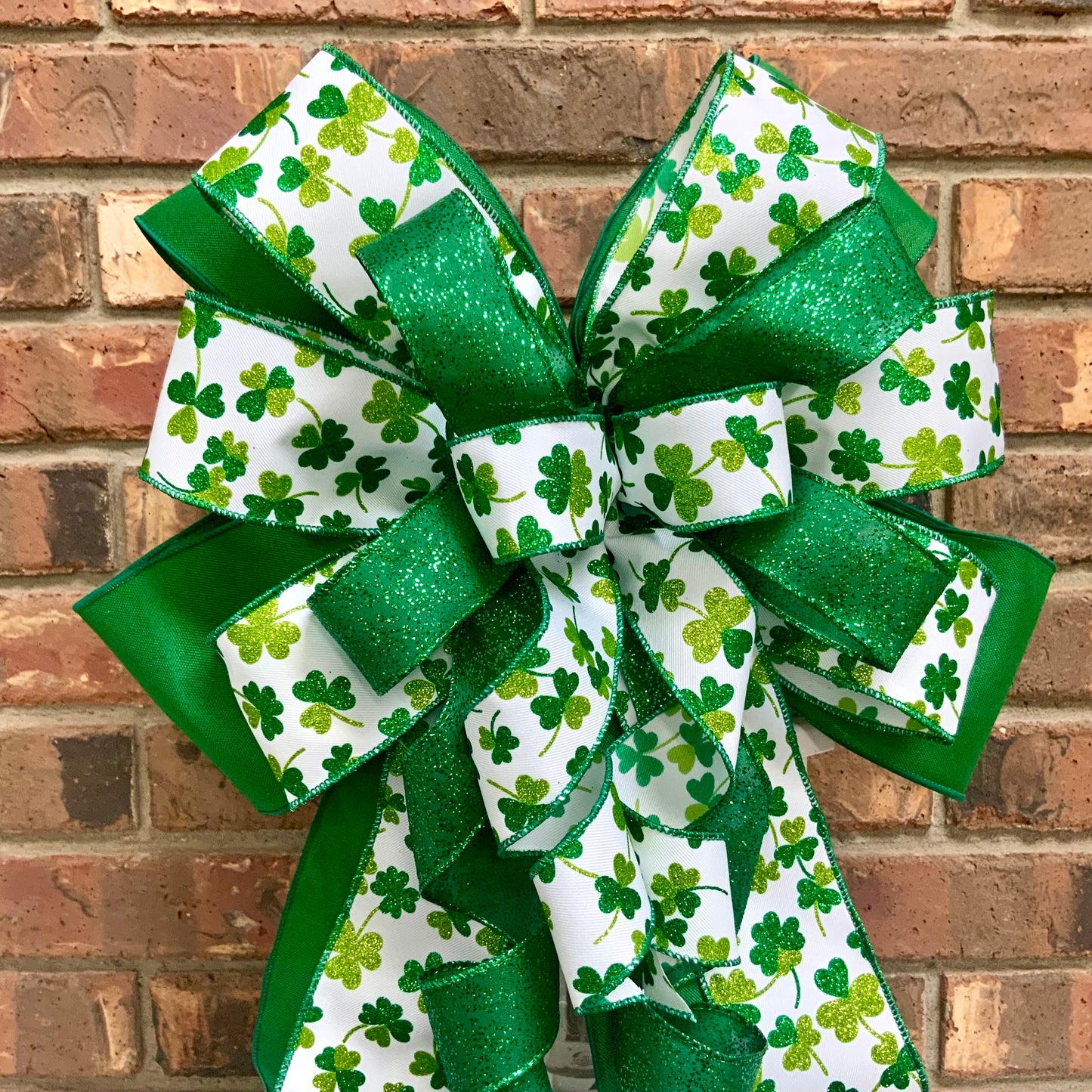 St. Patrick's Day Bow - Sparkling Green Shamrock Lantern Bow with Clovers | Luck of the Irish Wreath Mailbox Decor 2026