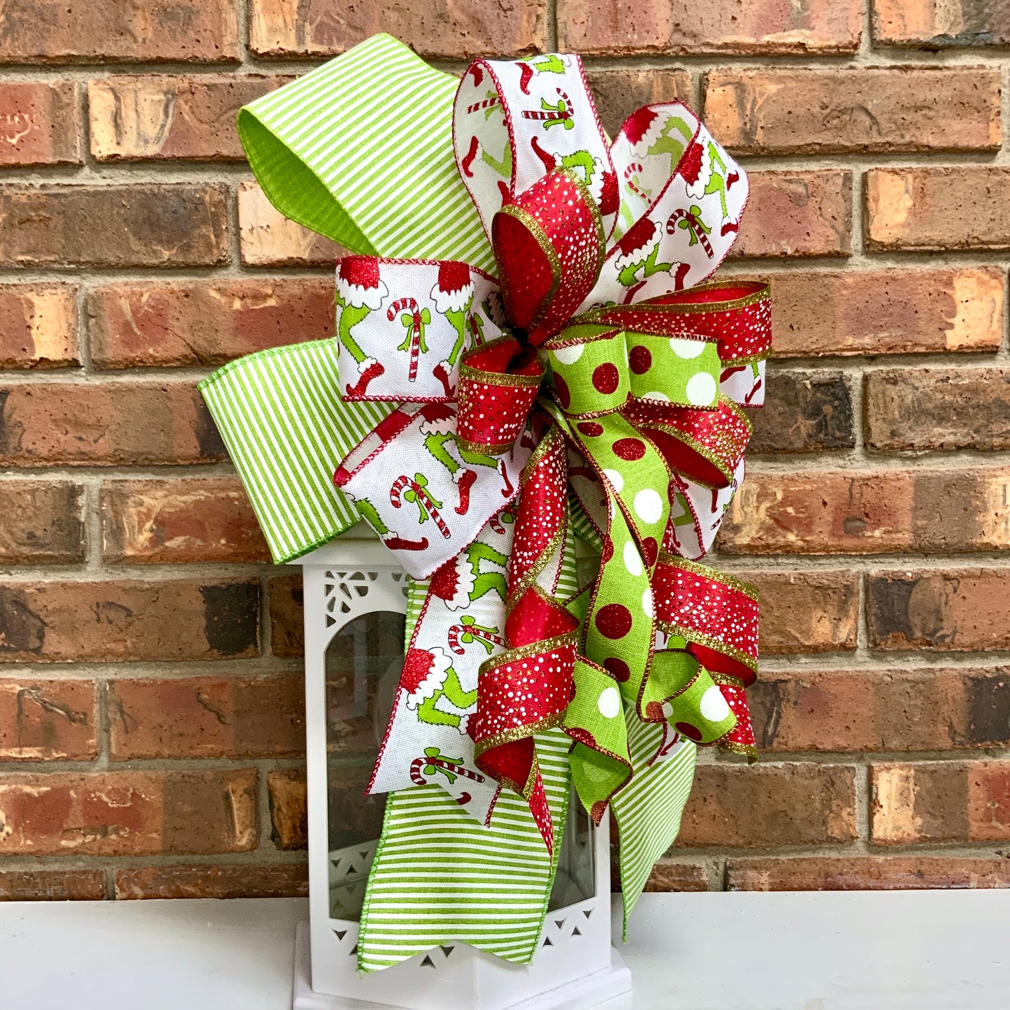 Christmas Bow for Lanterns, Grinch Bow, Christmas Mailbox Decor, Grinch Decor, Christmas Sconce Bow, Christmas Bow For Wreaths