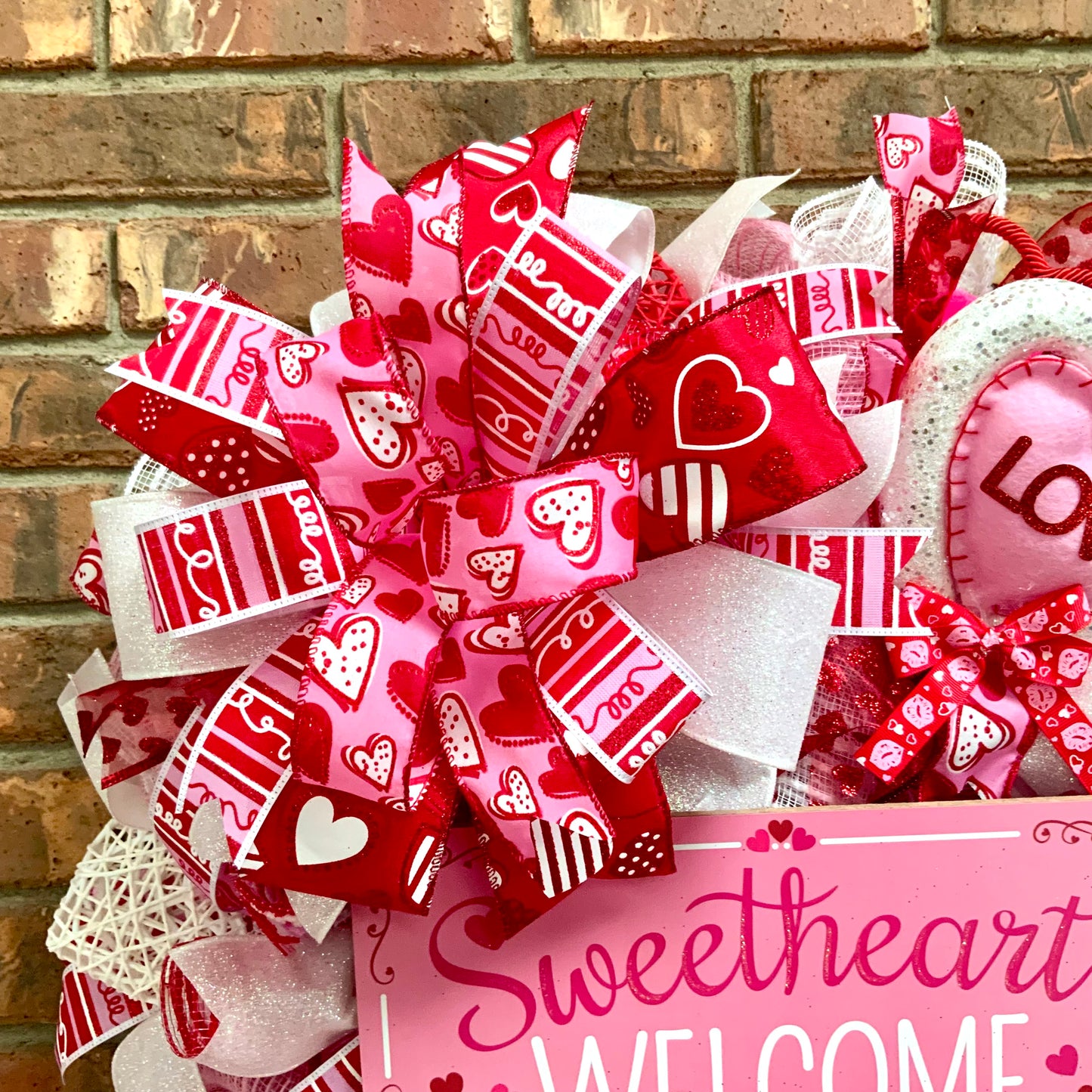 Valentine's Day Wreath - Sweethearts Welcome Heart Door Hanger | Pink Red Love Decor with Glitter & Velvet Ribbons 2026