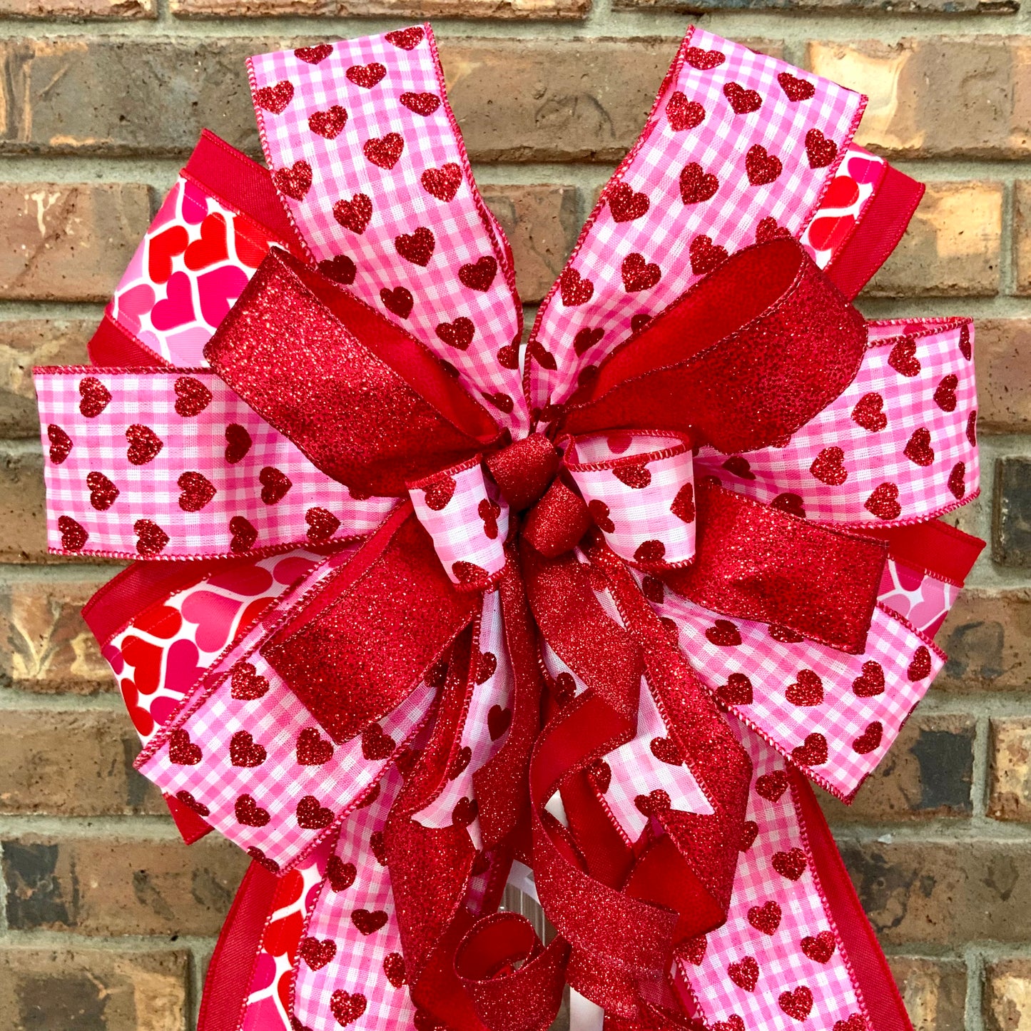 Valentine's Day Bow - Pink Red Heart Lantern Bow with Glitter & Conversation Hearts | Wreath Mailbox Sconce Decor 2025