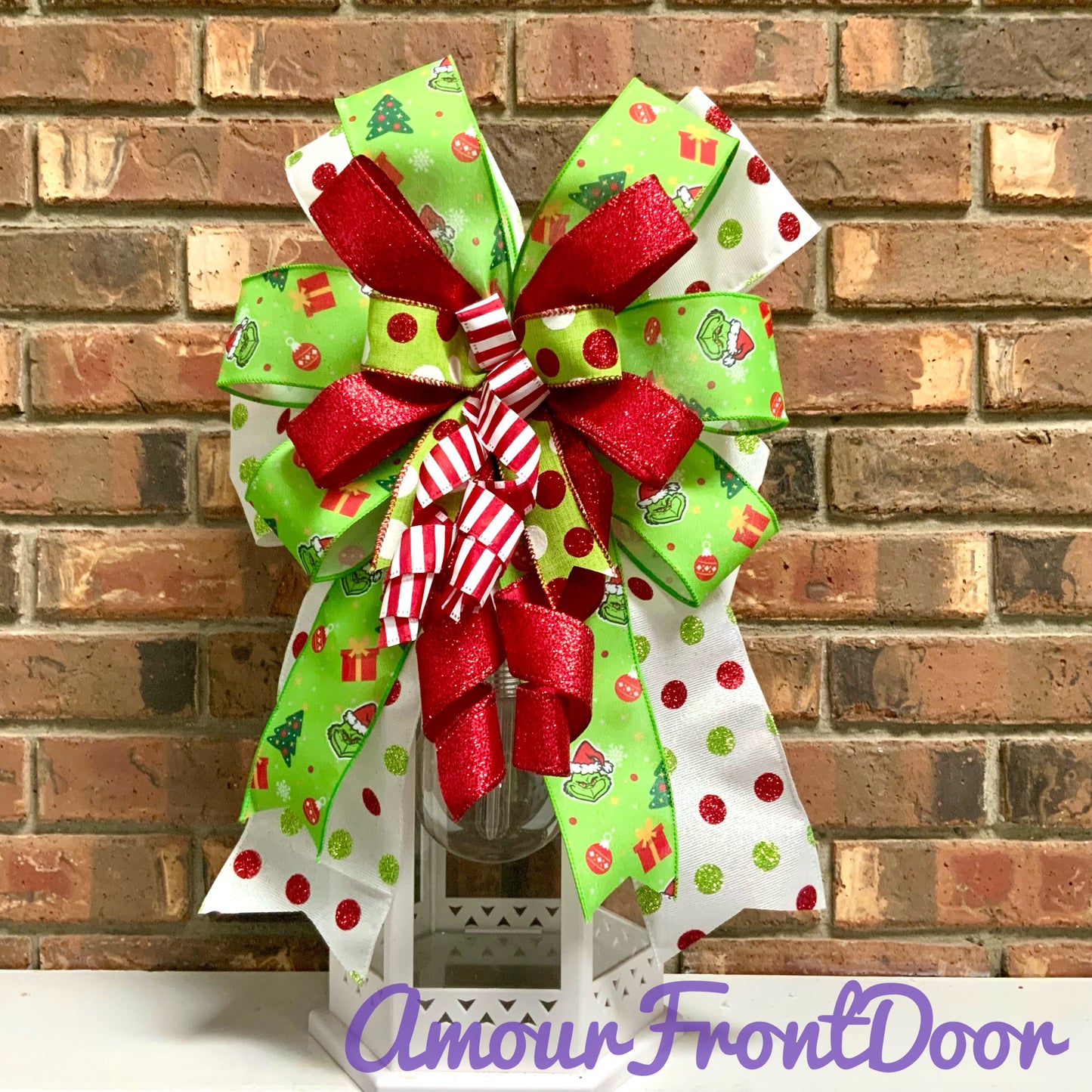 Christmas Bow for Lanterns, Grinch Bow, Christmas Mailbox Decor, Grinch Decor, Christmas Sconce Bow, Christmas Bow For Wreaths, 2024