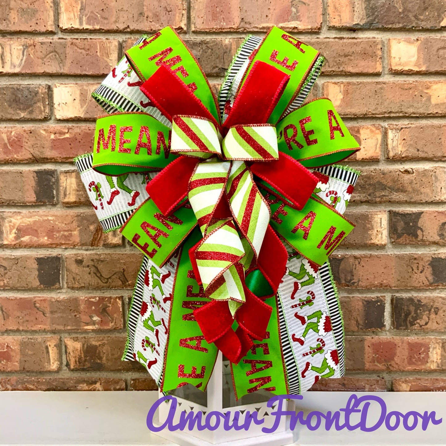 Christmas Bow for Lanterns, Grinch Bow, Christmas Mailbox Decor, Grinch Decor, Christmas Sconce Bow, Christmas Bow For Wreaths