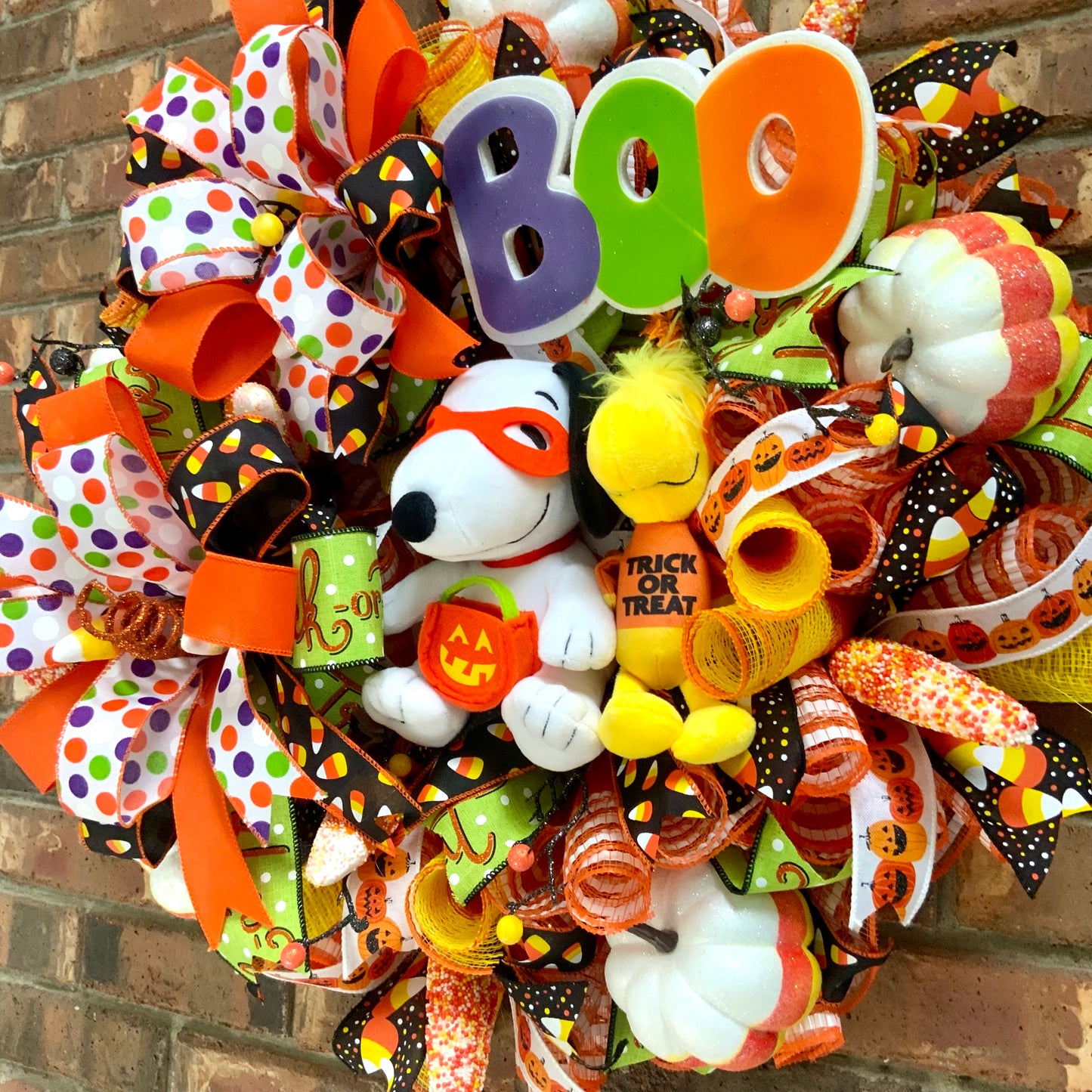 Snoopy Halloween Wreath - Trick or Treat Boo Door Hanger | Pumpkin Candy Corn Orange Purple 2026