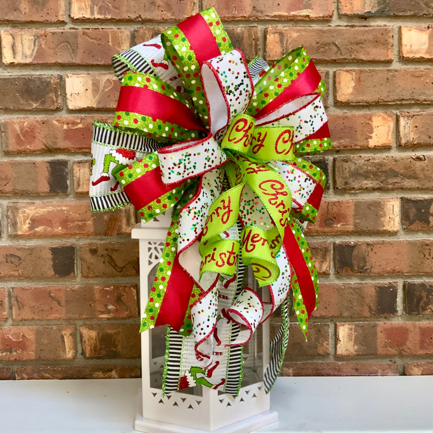 Christmas Bow for Lanterns, Grinch Bow, Christmas Mailbox Decor, Grinch Decor, Christmas Sconce Bow, Christmas Bow For Wreaths