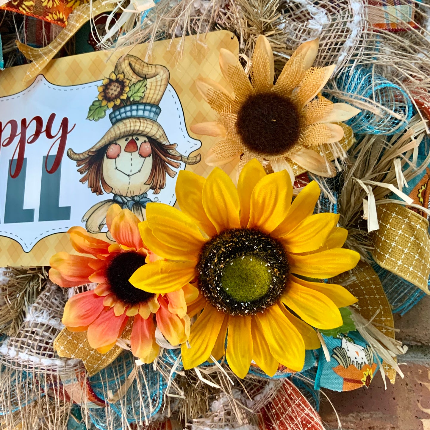 Fall Scarecrow Wreath, Happy Fall Scarecrow, Fall Sunflower Wreath, Fall Straw Wreath, Large Scarecrow Wreath, Fall Country Decor