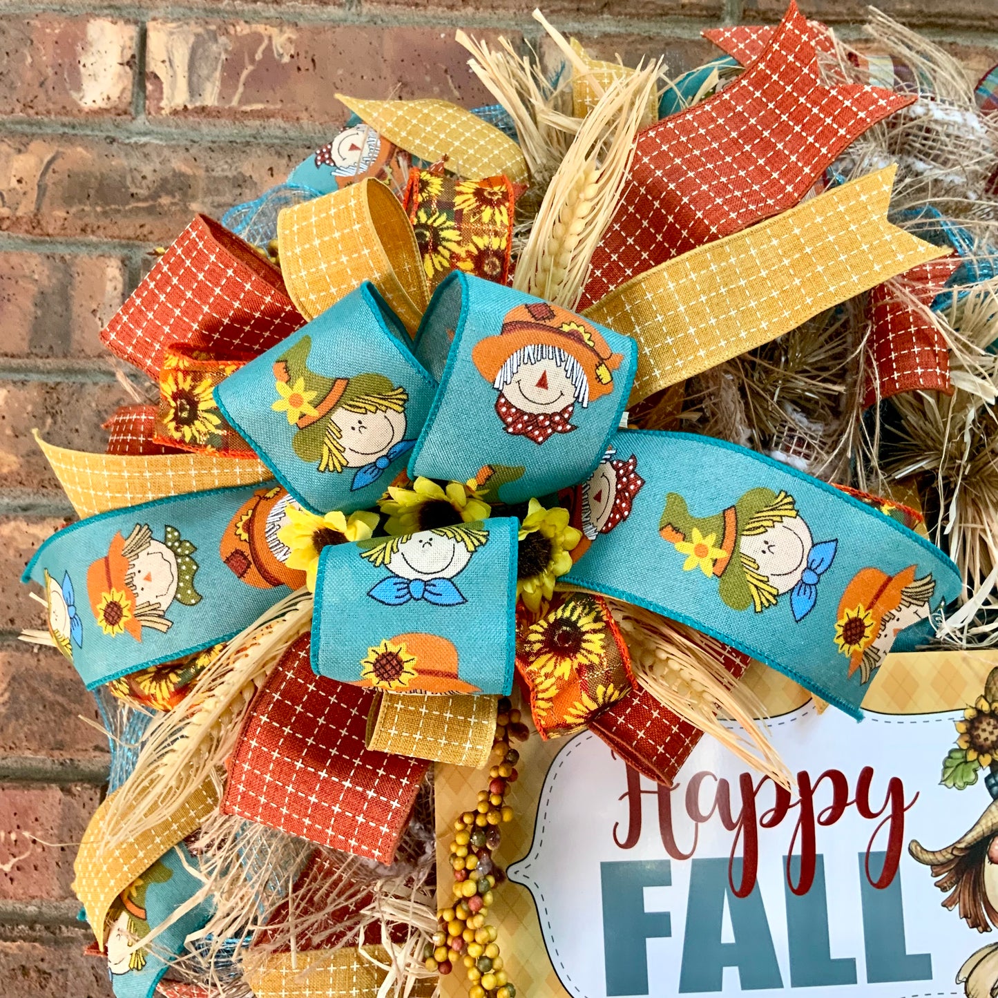 Fall Scarecrow Wreath, Happy Fall Scarecrow, Fall Sunflower Wreath, Fall Straw Wreath, Large Scarecrow Wreath, Fall Country Decor