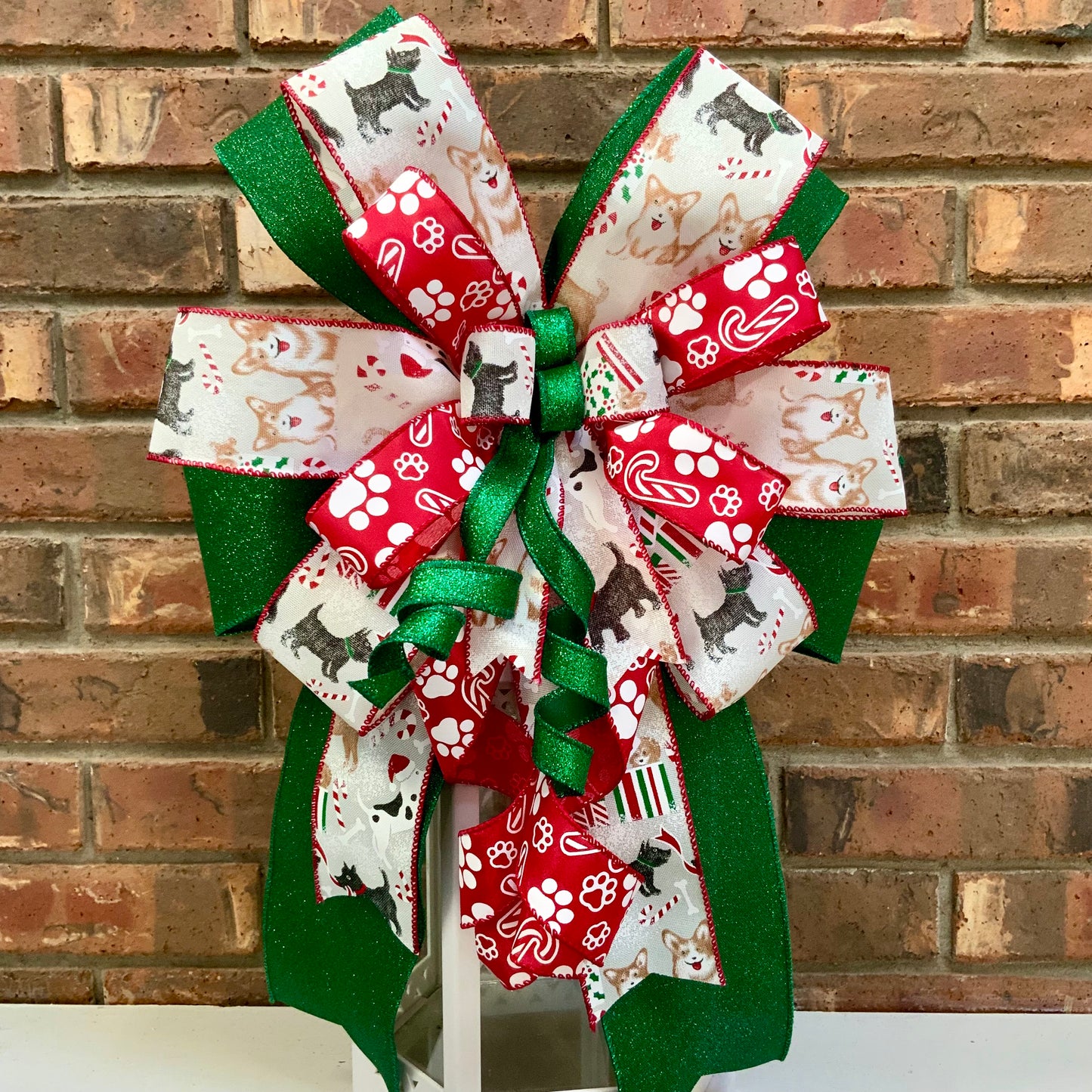 Dog Christmas Bow - Festive Paw Print & Candy Cane Lantern Bow | Holiday Dog Decor 2025