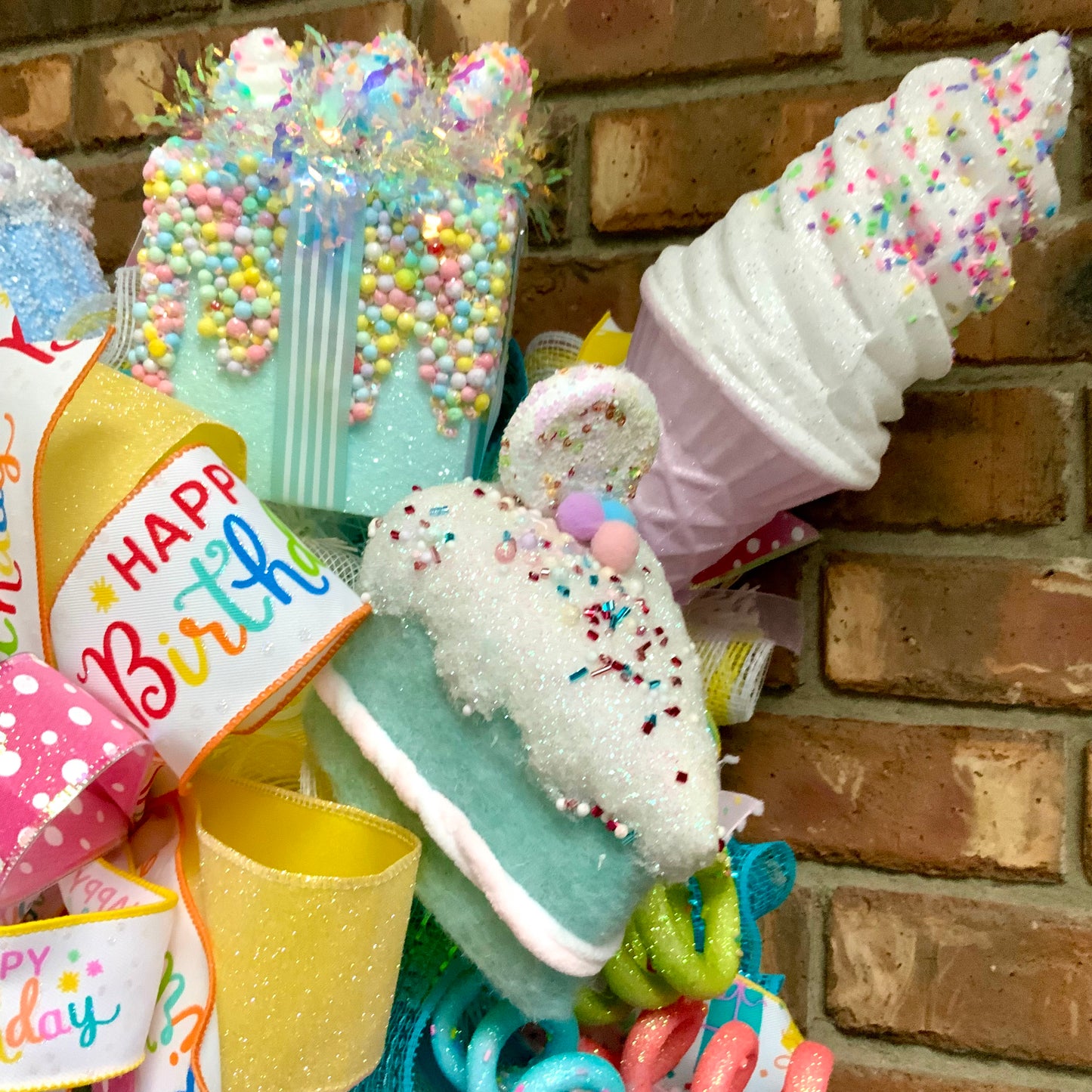Happy Birthday Swag - Cupcake Ice Cream Cake Door Hanger | Bright Blue Pink Yellow Party Decor | Custom Order