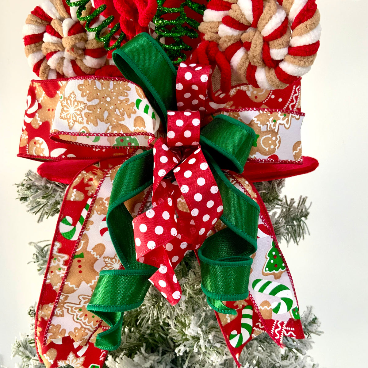 Gingerbread Christmas Tree Topper Hat - Gingerbread Man Tree Topper | Red White Peppermint Holiday Decor 2026