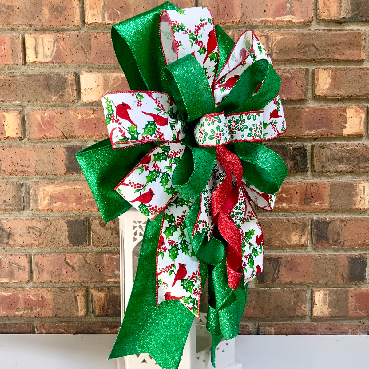 Red Cardinal Christmas Bow for Lanterns, Wreaths & Mailboxes | Winter Holiday Sconce Bow 2026
