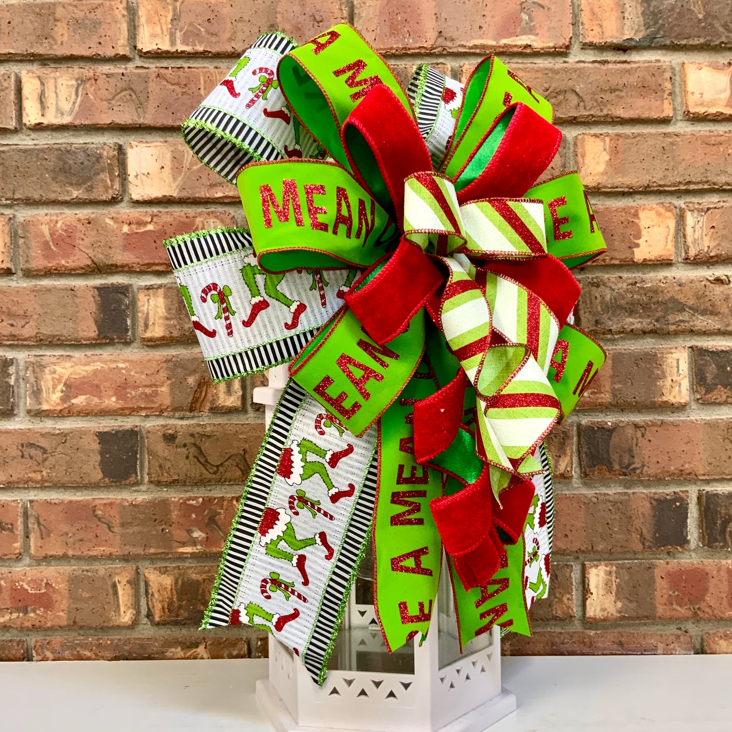 Christmas Bow for Lanterns, Grinch Bow, Christmas Mailbox Decor, Grinch Decor, Christmas Sconce Bow, Christmas Bow For Wreaths