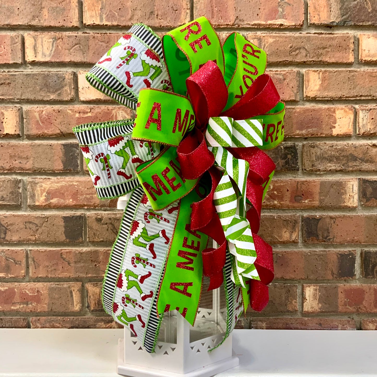 Christmas Bow for Lanterns, Grinch Bow, Christmas Mailbox Decor, Grinch Decor, Christmas Sconce Bow, Christmas Bow For Wreaths, 2025