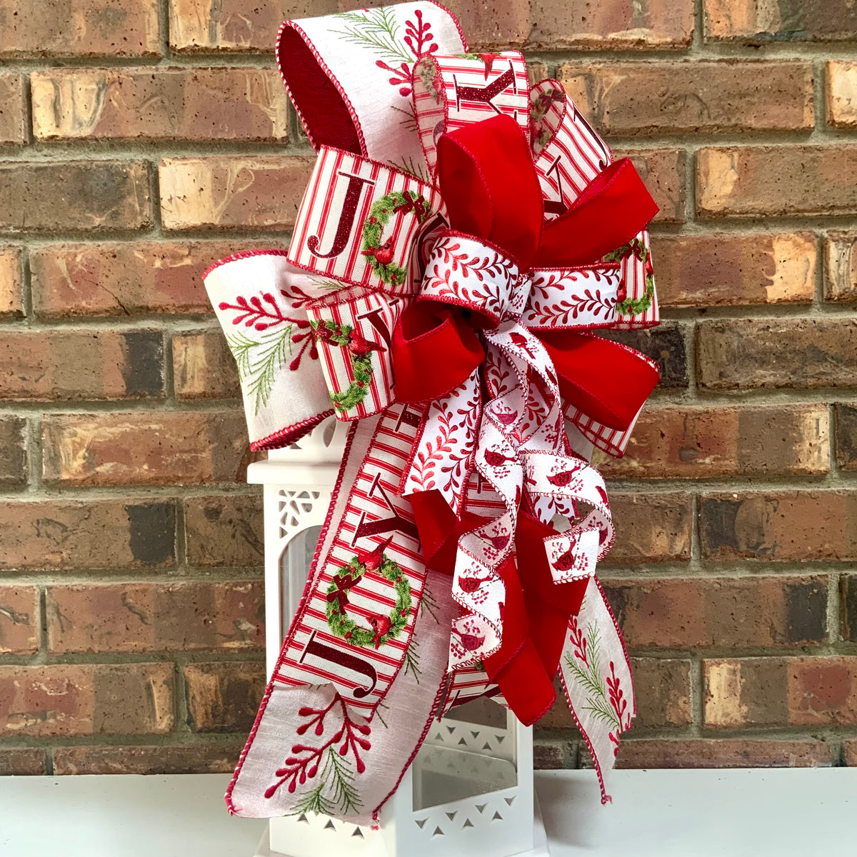 Red Cardinal Christmas Bow for Lanterns, Wreaths & Mailboxes | Winter Holiday Sconce Bow 2026