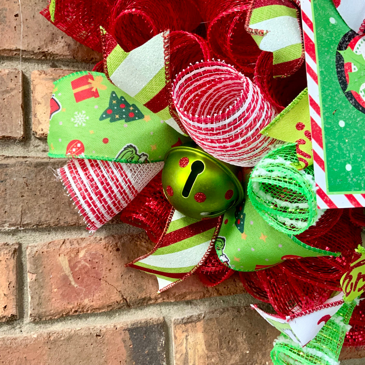 Grinch Christmas Wreath - Happy Who-lidays! | Red & Lime Green Holiday Door Decor 2026