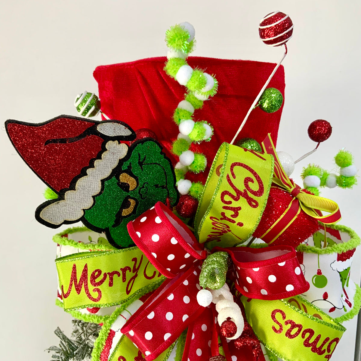 Grinch Christmas Tree Topper Hat - Merry Christmas Tree Topper | Red Green Grinch Decor 2026