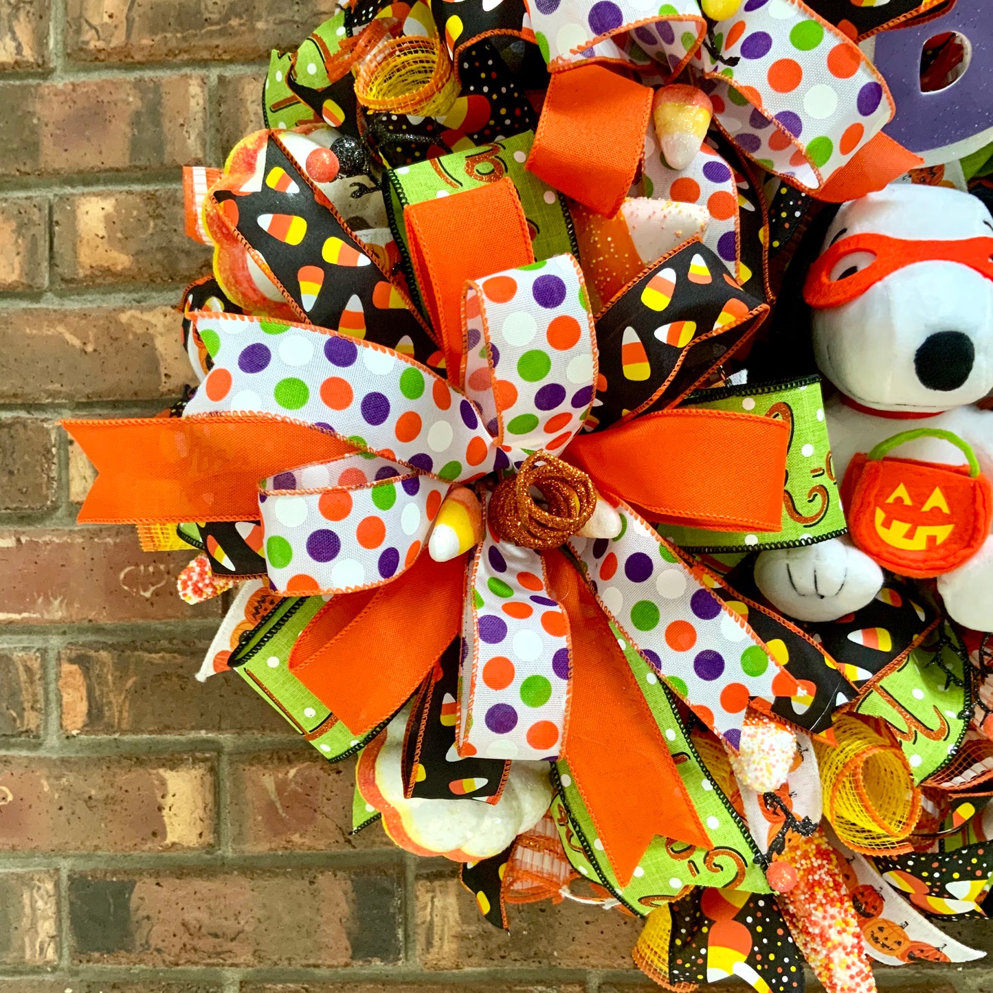 Snoopy Halloween Wreath - Trick or Treat Boo Door Hanger | Pumpkin Candy Corn Orange Purple 2026