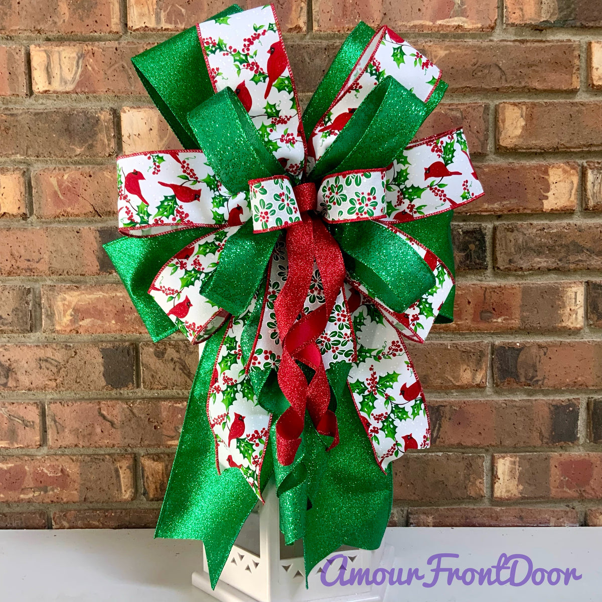 Red Cardinal Christmas Bow for Lanterns, Wreaths & Mailboxes | Winter Holiday Sconce Bow 2026
