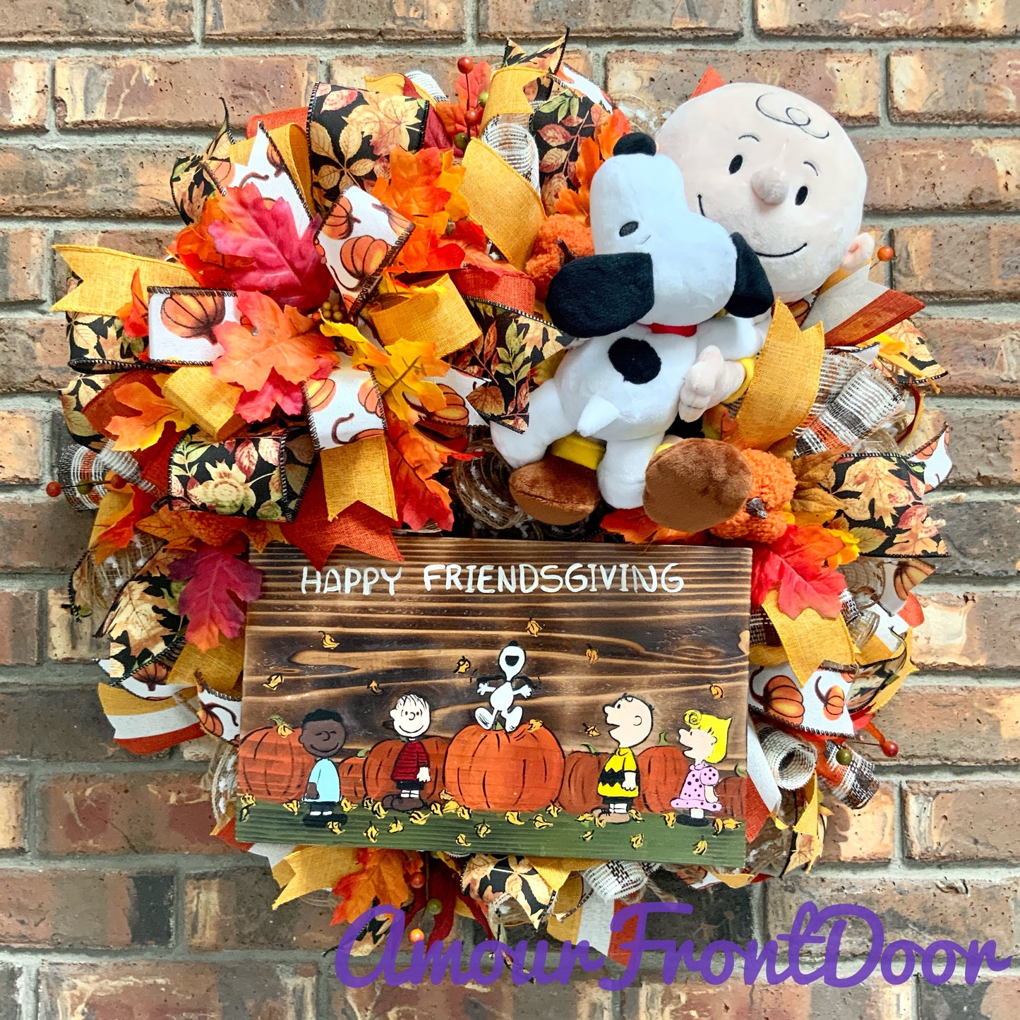 Thanksgiving Snoopy Wreath, Thanksgiving Peanuts Decor, Fall Snoopy Wreath, Peanuts and the Gang Decor, Fall Pumpkin Door Hanger